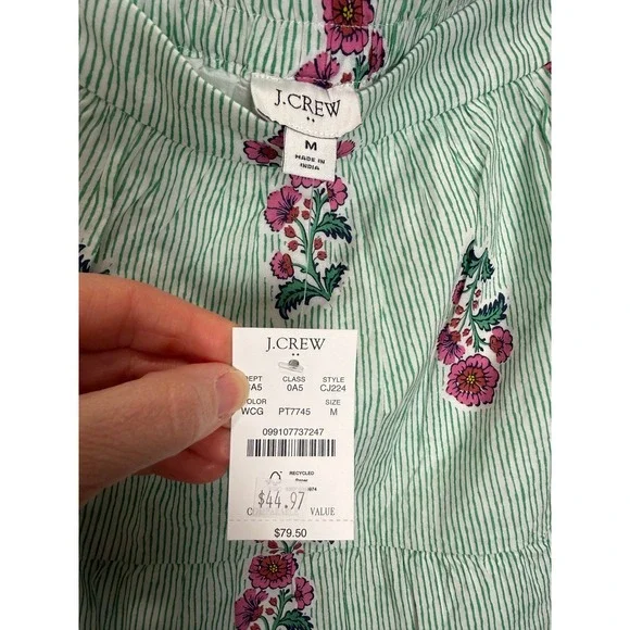 NWT J. Crew Factory M 100% Cotton Tiered Short Skirt Green Stripe Floral Lined - Picture 5 of 9